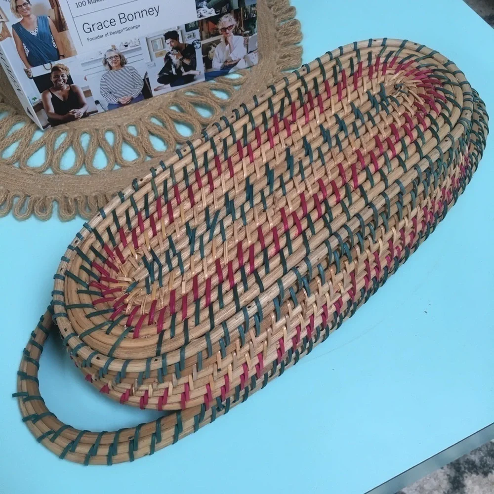 Vintage Boho Woven Colors Oblong Seagrass Basket